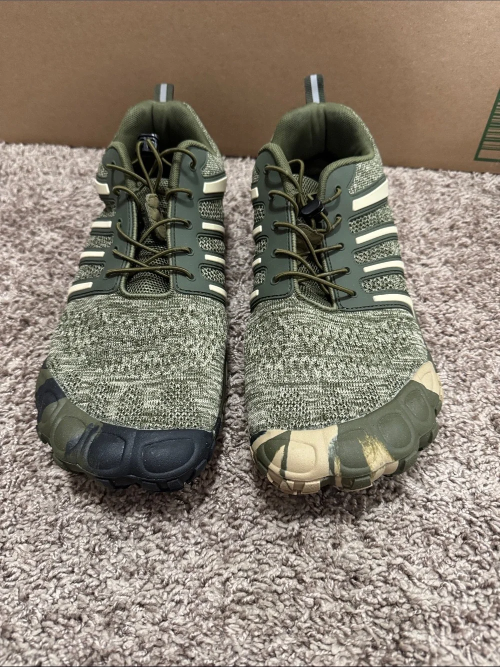 Men's Olive Green Knit Trail Sneakers with Camouflage Toe - Picture 1 of 3